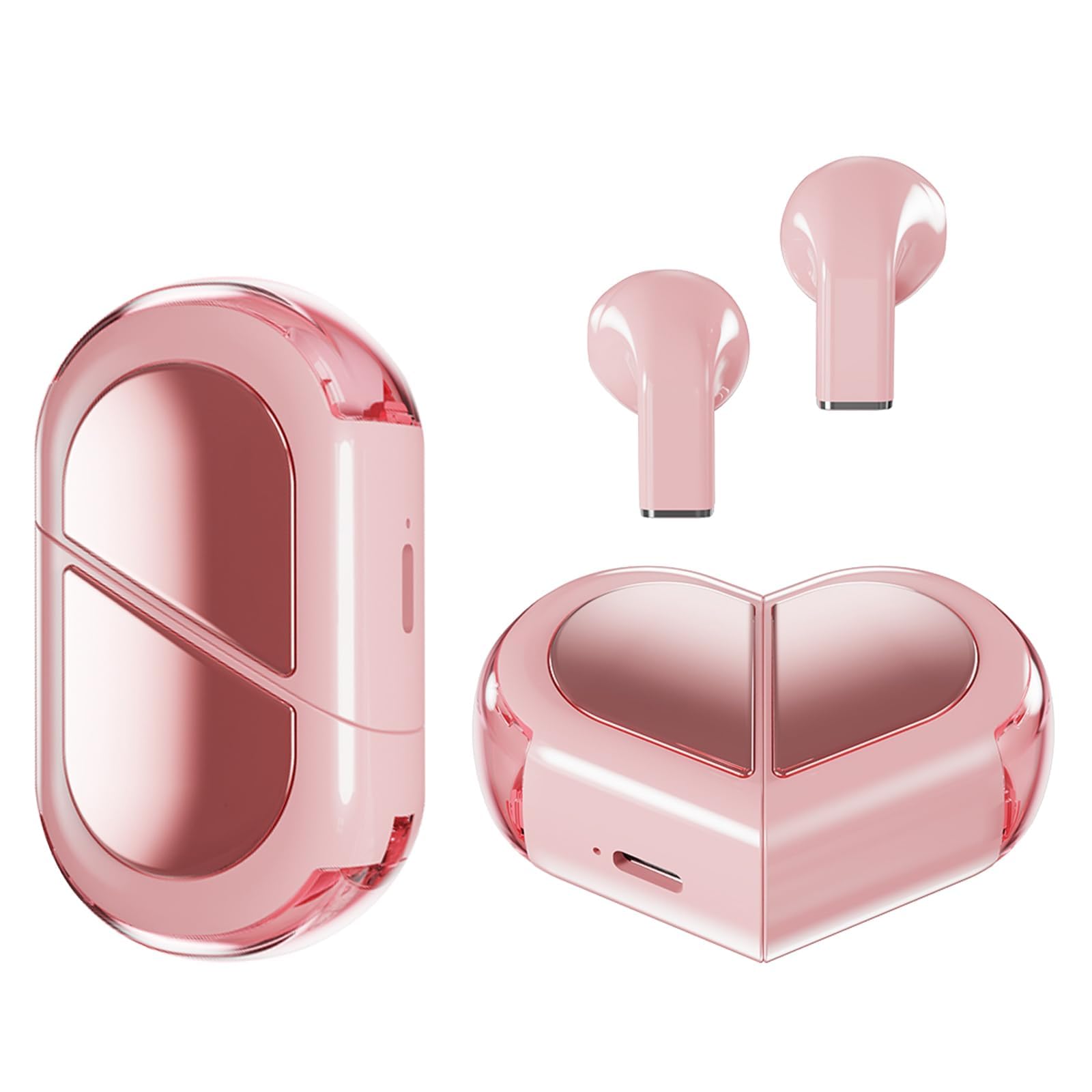 XMENHA Pink Heart Wireless Earbuds for Girls Kids, Cute Mini Tiny Small Invisible Earbuds Wireless Bluetooth for Small Ears Canals Women