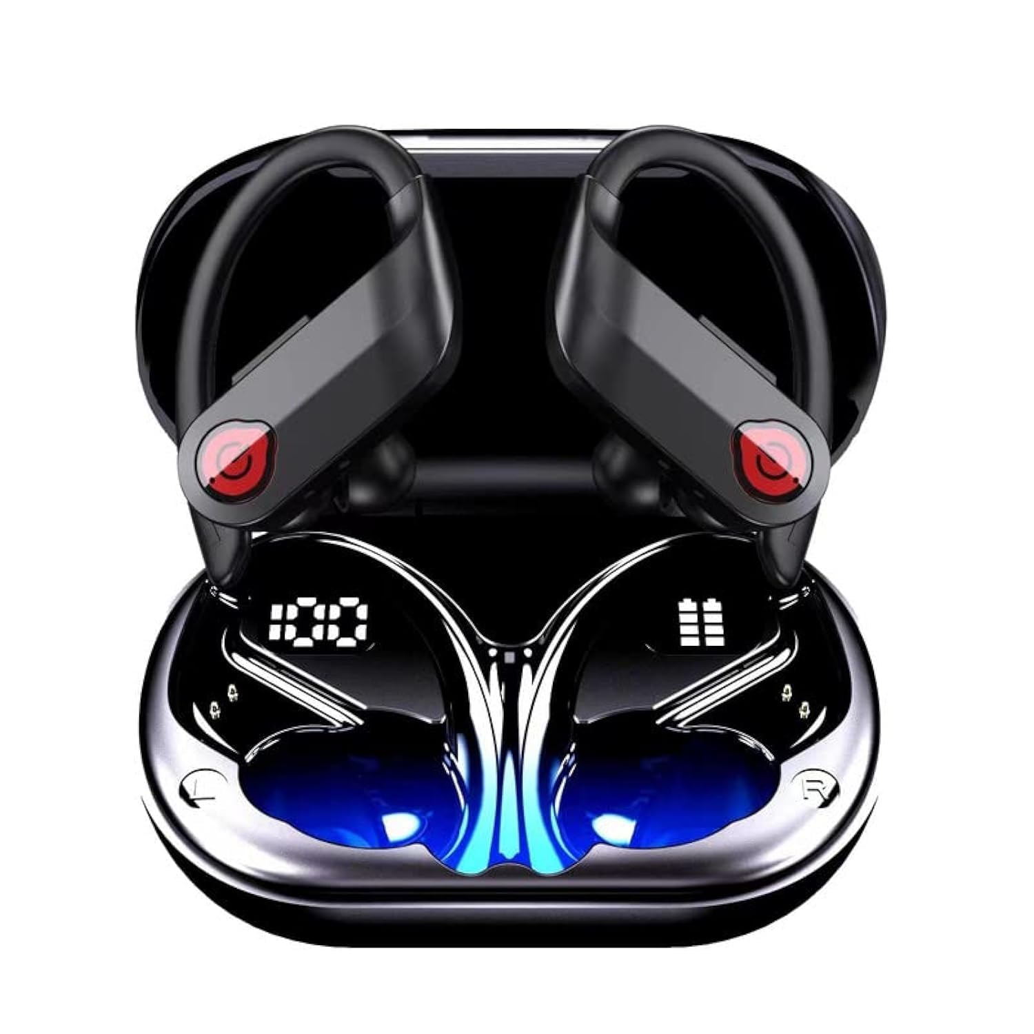 XMENHA True Wireless Earbuds with Earhooks Sport Bluetooth 5.3 Ear Buds IPX7 Waterproof Running Workout Headphones with Microphone in Ear Noise Cancelling Headset for Android iOS Sports Gym Hiking