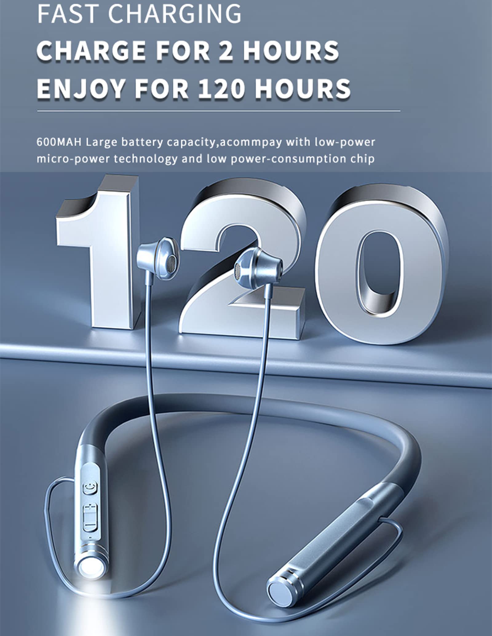 XMENHA Neckband Bluetooth Headphones Wireless Earbuds with Microphone Flashlight Around the Neck Waterproof Sport Headset Noise Cancelling Ear Bud