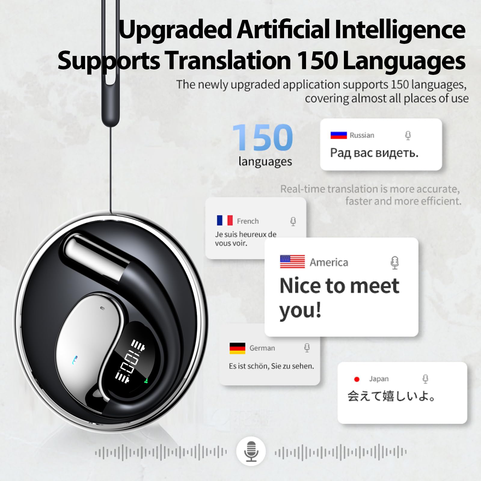 XMENHA OWS Open Over Ear Earbuds AI Headphones Language Translator Translation Translating Earbuds Real Time Earpiece Ear Bud Spanish Translator Device AI Earbuds Translate Earphone