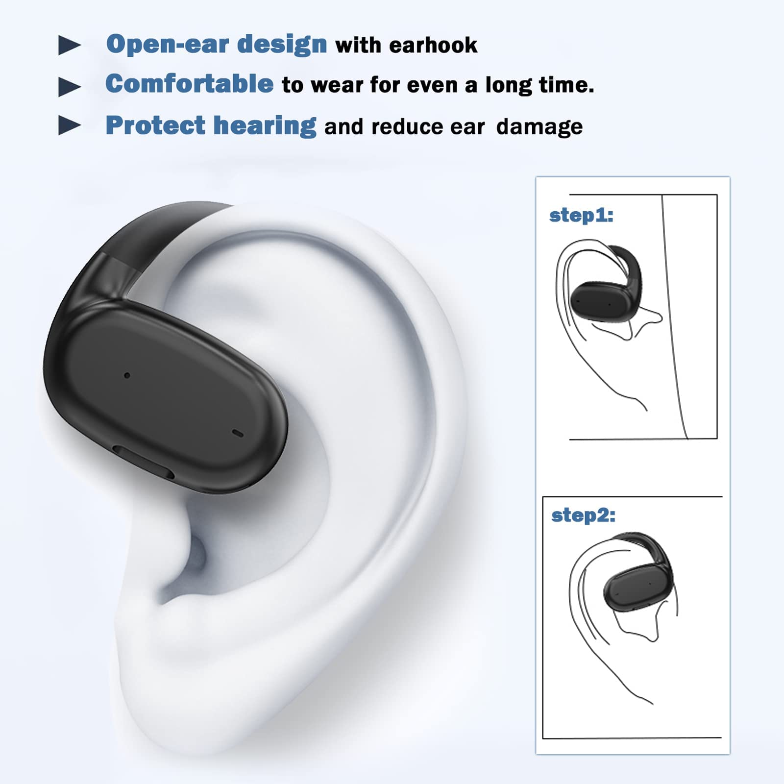 XMENHA Single Over Open Ear Earbud One Ear Buds Air Bone Conduction Headphones Blue Tooth Phone Ear Piece Wireless Bluetooth Earpiece Headset