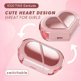 XMENHA Pink Heart Wireless Earbuds for Girls Kids, Cute Mini Tiny Small Invisible Earbuds Wireless Bluetooth for Small Ears Canals Women
