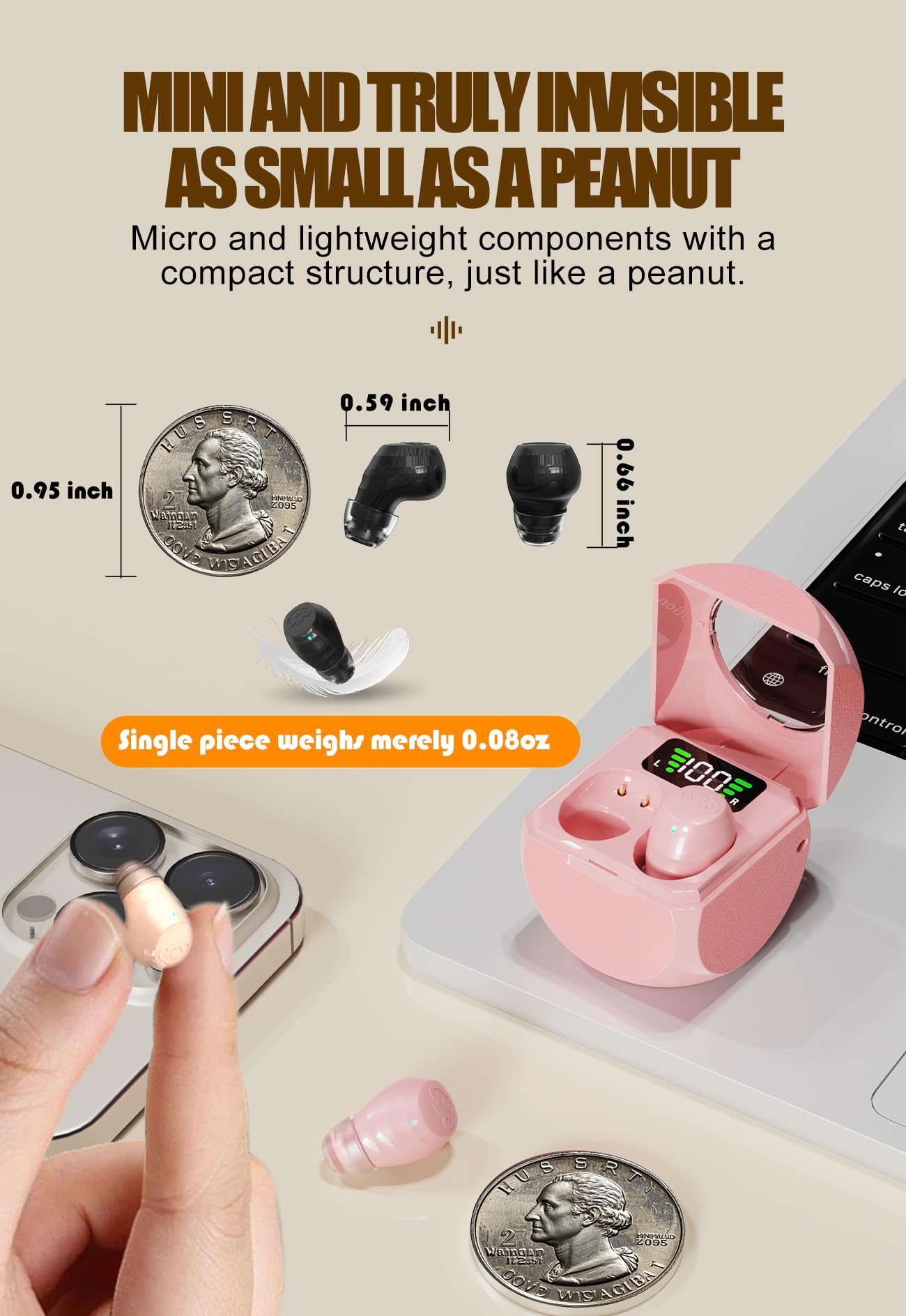 XMENHA Small Invisible Wireless Bluetooth Earbuds Mini for Small Ears Tiny Discreet Low Profile Hidden Earbuds for Work Sleep Ear Buds Invisible Headphones
