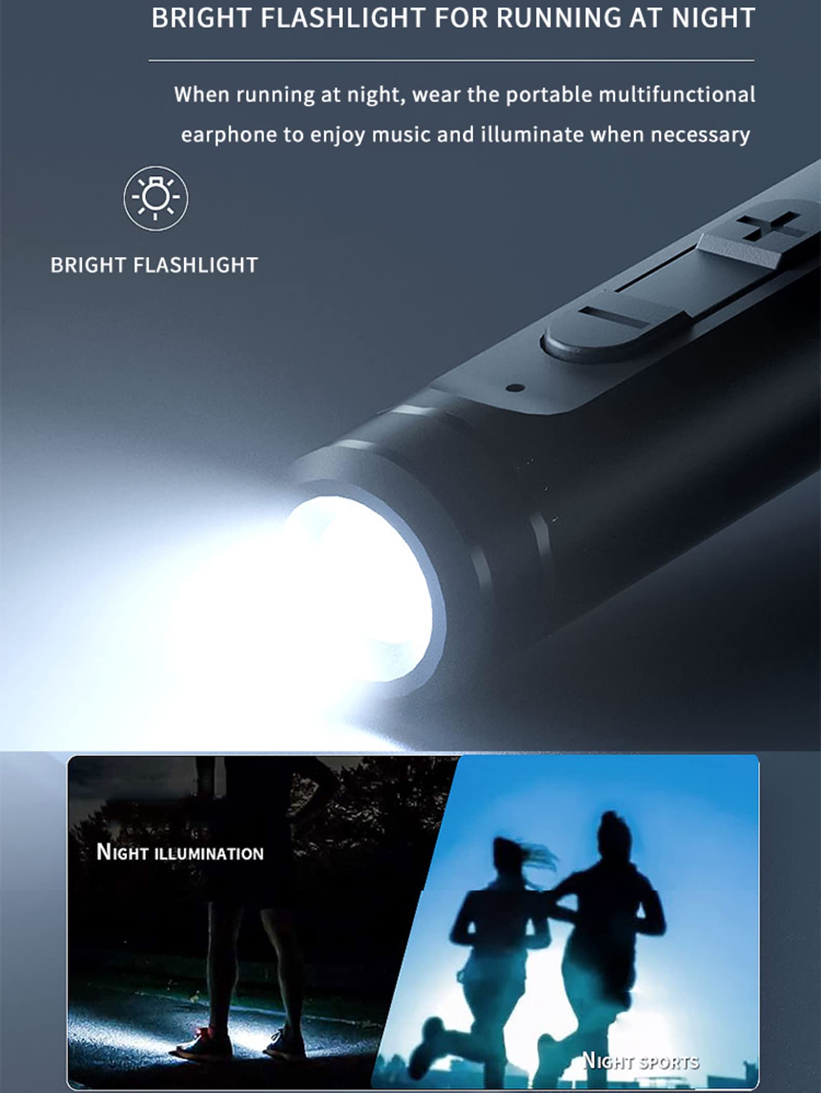 XMENHA Neckband Bluetooth Headphones Wireless Earbuds with Microphone Flashlight Around the Neck Waterproof Sport Headset Noise Cancelling Ear Bud