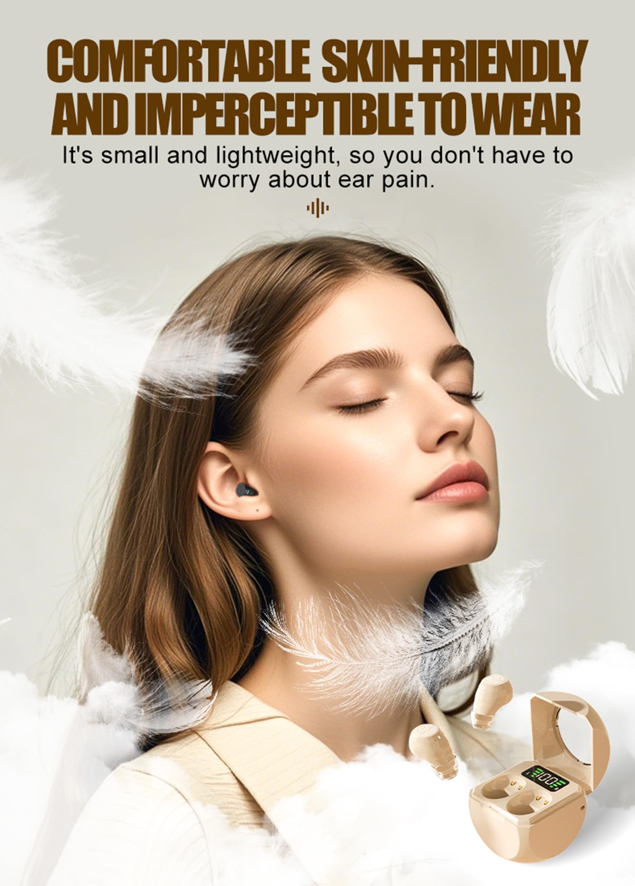 XMENHA Small Invisible Wireless Bluetooth Earbuds Mini for Small Ears Tiny Discreet Low Profile Hidden Earbuds for Work Sleep Ear Buds Invisible Headphones