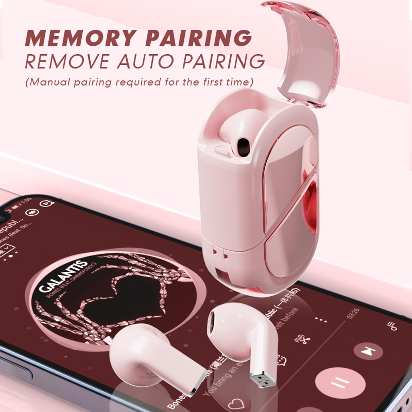 XMENHA Pink Heart Wireless Earbuds for Girls Kids, Cute Mini Tiny Small Invisible Earbuds Wireless Bluetooth for Small Ears Canals Women