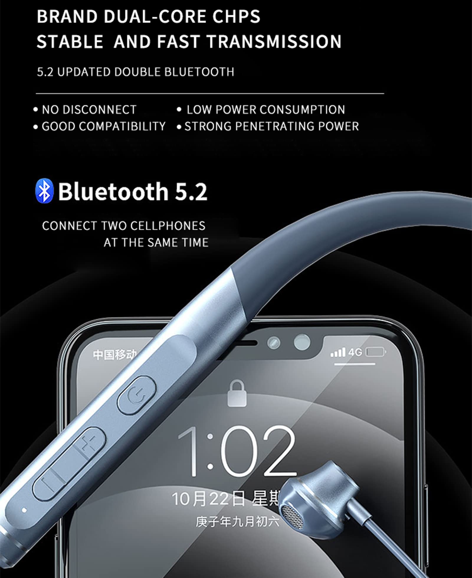 XMENHA Neckband Bluetooth Headphones Wireless Earbuds with Microphone Flashlight Around the Neck Waterproof Sport Headset Noise Cancelling Ear Bud