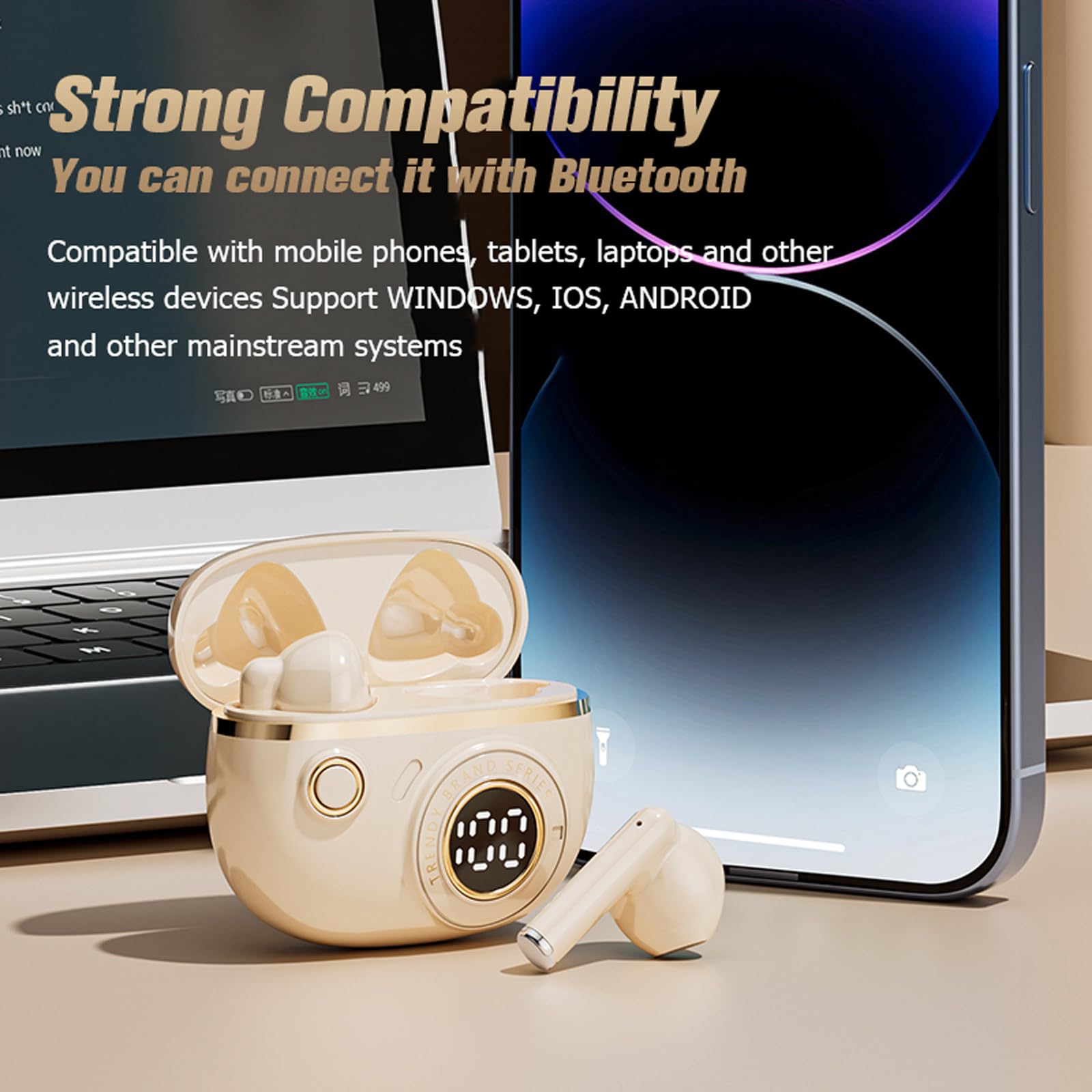 XMENHA Cute Kids Earbuds Child Blue Tooth Ear Buds for Kids Girls for School with Case, TWS True Wireless Earbuds Bluetooth Headphones Wireless Earphones