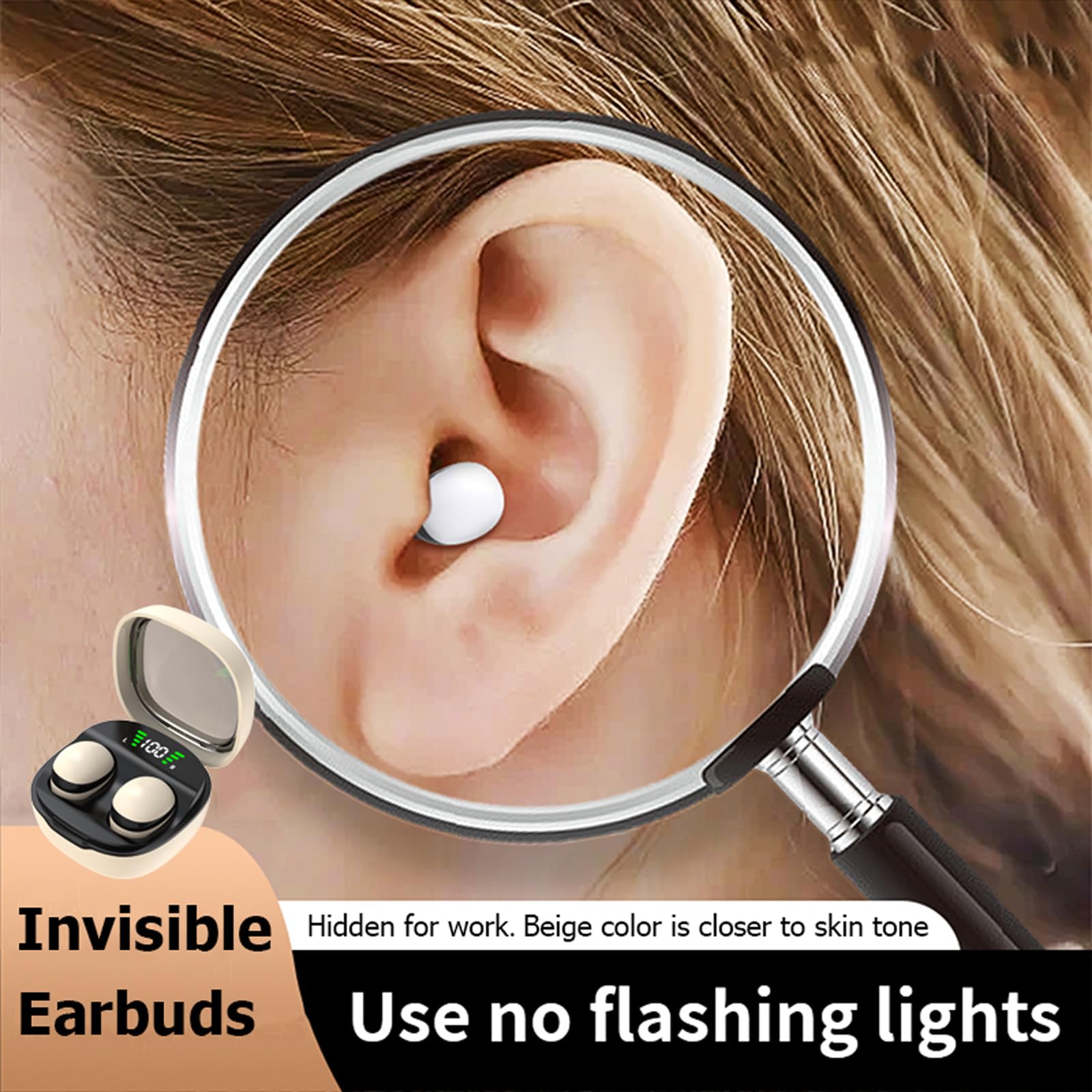 XMENHA Low Profile Mini Small Invisible Earbuds Wireless Bluetooth Ear Buds for Small Ears Canals Women Kids