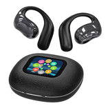 XMENHA Smart Touch Screen Open Ear Earbuds with Ear Hooks Over Ear Sport Earphones with Screen ENC Noise Cancelling Air Conduction Touchscreen Bluetooth Headphones