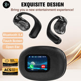 XMENHA Smart Touch Screen Open Ear Earbuds with Ear Hooks Over Ear Sport Earphones with Screen ENC Noise Cancelling Air Conduction Touchscreen Bluetooth Headphones