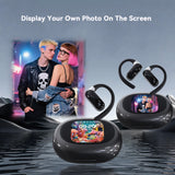 XMENHA Smart Touch Screen Open Ear Earbuds with Screen for iPhone Android TWS Bluetooth Wireless Touchscreen Bone Conduction Earbuds Blue Tooth Ear Buds