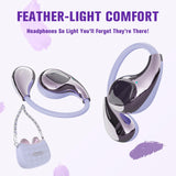 XMENHA Open Over The Ear Earbuds Ear Buds Air Bone Conduction Headphones Purple Wireless Bluetooth Out of Ear Earbuds for Small Ears Canals Women Kids with Ear Loop