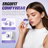 XMENHA Open Ear Clip On Earbuds Bluetooth Ear Cuff Headphones Purple Wireless Bluetooth Out of Ear Air Bone Conduction Earbuds Workout Headphones Earphones Ear Buds for Small Ears Canals Women Men