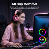 XMENHA Open Ear Open-Back Headphones Wireless Bluetooth Gaming Headset with Mic for PC Switch Xbox One PS4 PS5, 3.5mm Wired Breathable Lightweight Over Ear Headphones Adjustable RGB Light