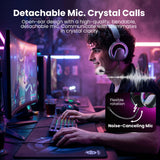 XMENHA Open Ear Open-Back Headphones Wireless Bluetooth Gaming Headset with Mic for PC Switch Xbox One PS4 PS5, 3.5mm Wired Breathable Lightweight Over Ear Headphones Adjustable RGB Light