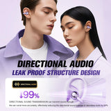 XMENHA Open Ear Clip On Earbuds Bluetooth Ear Cuff Headphones Purple Wireless Bluetooth Out of Ear Air Bone Conduction Earbuds Workout Headphones Earphones Ear Buds for Small Ears Canals Women Men